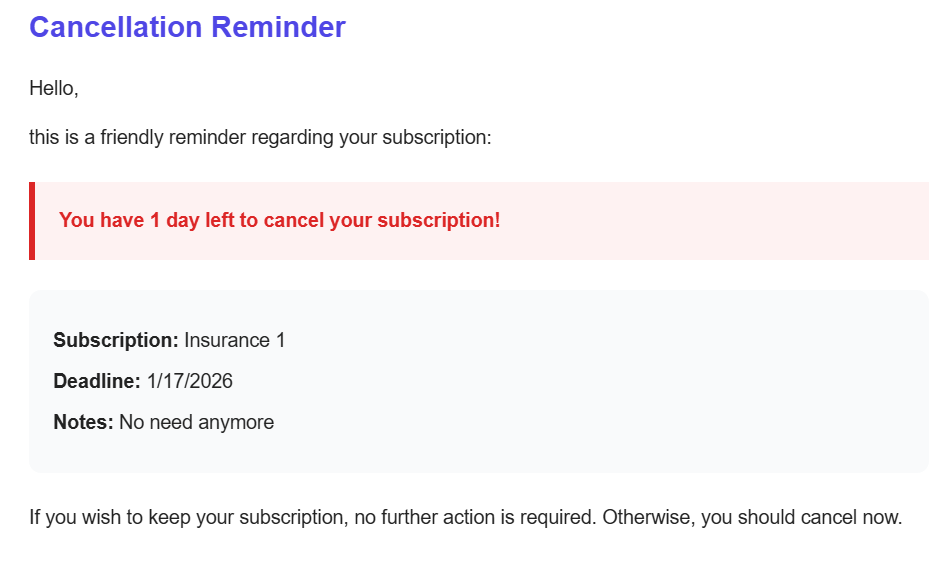Rechtzeitige Erinnerung